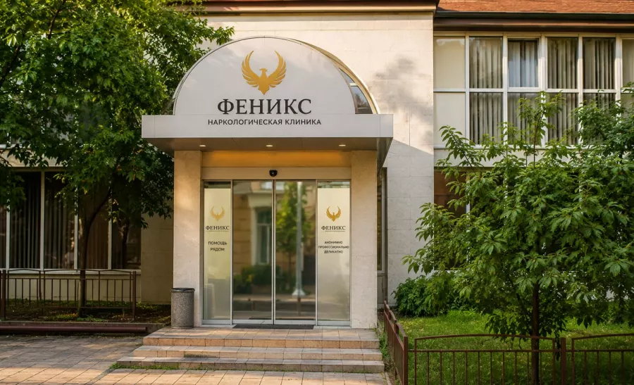 Вход в наркологическую клинику «Феникс» в Карасуке